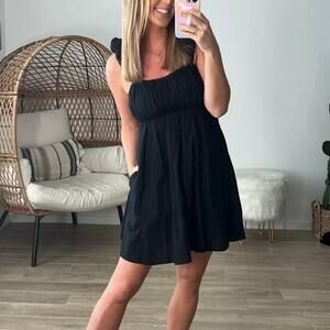 ABERCROMBIE Linen Babydoll Sleeveless Dress Black Large L